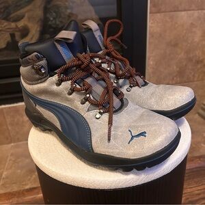 Puma Women’s Obstruct Mid Lace Up Gray and Blue Leather Hiking Boots Size 7.5